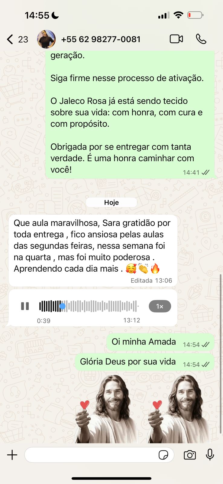 Depoimento de aluna em mensagem de WhatsApp